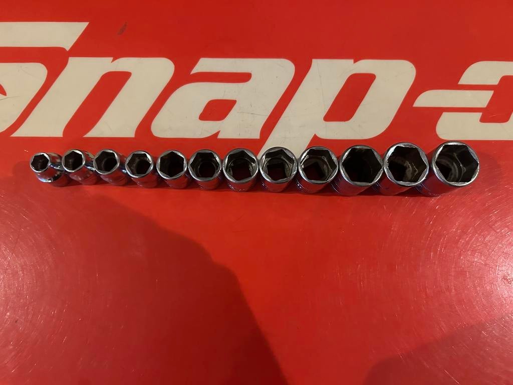 Snap-on 3/8” 6-punts metrische flankdrive doppen 8 t/m 19mm, Auto diversen, Autogereedschap, Gebruikt, Ophalen of Verzenden