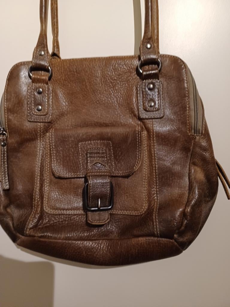 Vintage leren tas van V&D, Ophalen of Verzenden, Zo goed als nieuw, Bruin, Handtas