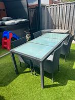 Rotan tuinset – 4 stoelen met kussens + tafel – complete set, Tuin en Terras, 4 zitplaatsen, Eettafel, Ophalen of Verzenden, Zo goed als nieuw