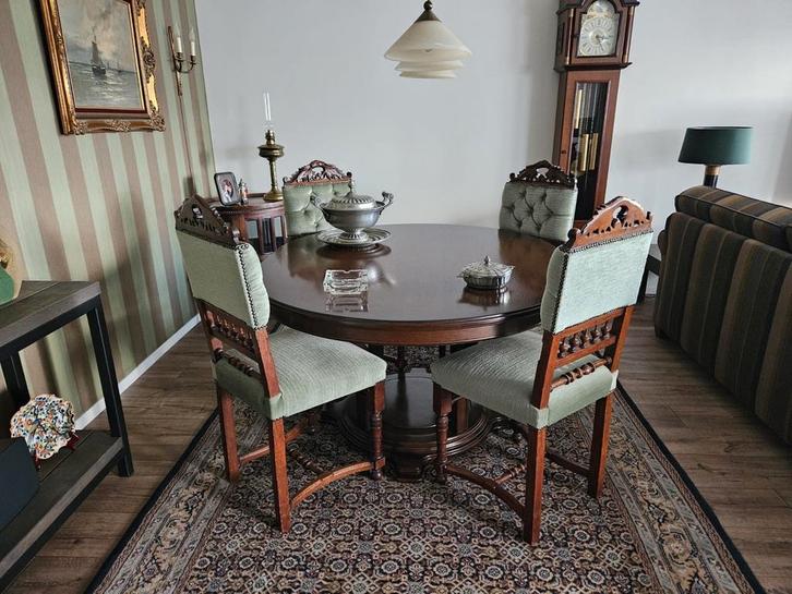 Eetkamertafel met 4 stoelen, Antiek en Kunst, Antiek | Meubels | Tafels, Ophalen