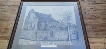 Pen tekening van het oude Poortershuisje in Groningen. beschikbaar voor biedingen