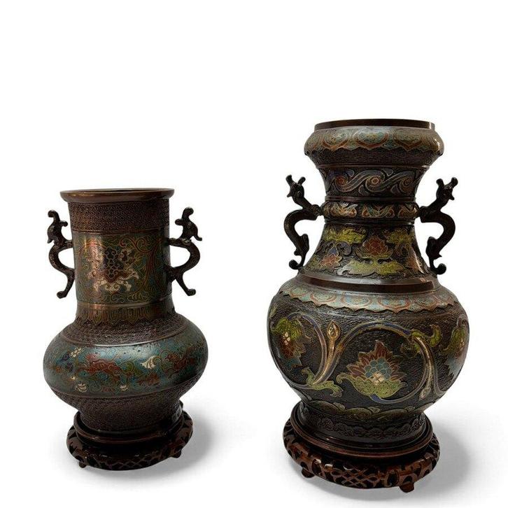 Twee Japanse champlevé vazen, Antiek en Kunst, Kunst | Niet-Westerse kunst, Ophalen of Verzenden