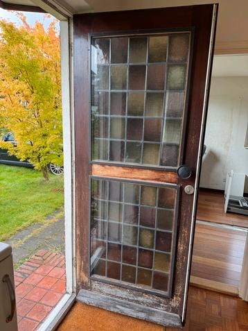 Hardhouten Voordeur met Glas in Lood 88 x 210 (opdekslot) beschikbaar voor biedingen