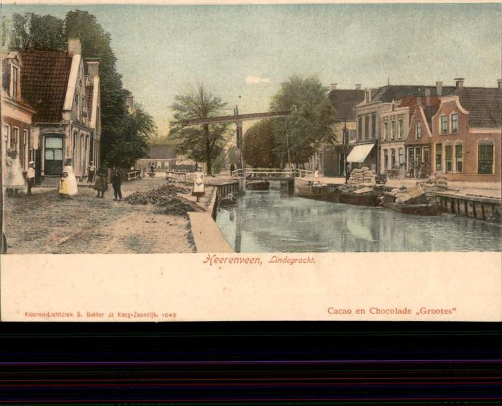 Heerenveen Lindegracht reclame Cacao en Chocolade Grootes, Verzamelen, Ansichtkaarten | Nederland, Ongelopen, Friesland, Voor 1920