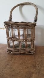 windlicht rotan met glazen inzet 13 x 13 x 13, Huis en Inrichting, Woonaccessoires | Kandelaars en Kaarsen, Bruin, Nieuw, Ophalen of Verzenden