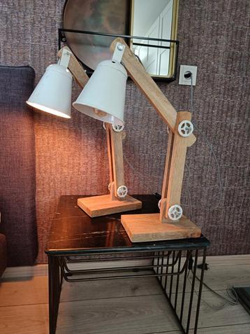 Dutchbone tafellampen zgan industrieel wit hout 2 stuks beschikbaar voor biedingen