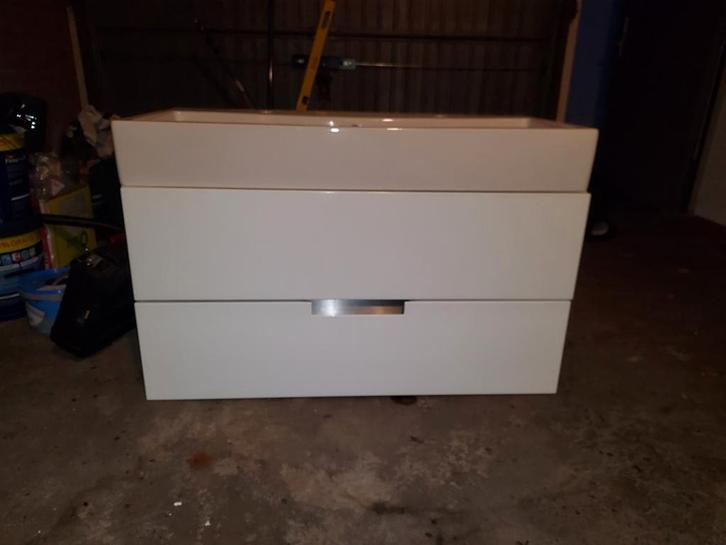 Wastafelkast met wasbak - Wit, Huis en Inrichting, Badkamer | Badkamermeubels, Gebruikt, Wastafelkast, Minder dan 100 cm, 100 tot 150 cm