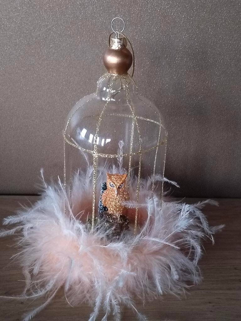 🦉GLAZEN VOGELKOOI MET UIL*GLAZEN ORNAMENT, Verzenden, Zo goed als nieuw