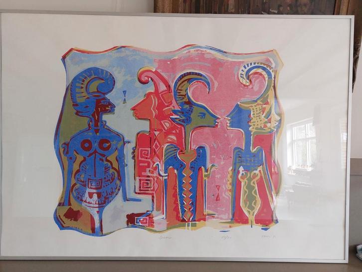 René Tosari – Wajang Sereen – Zeefdruk – Surinaamse kunst, Antiek en Kunst, Kunst | Litho's en Zeefdrukken, Ophalen of Verzenden