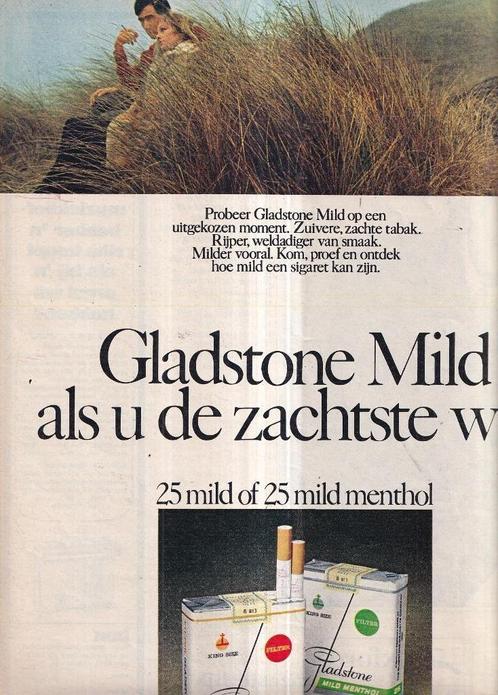 Retro reclame 1968 Gladstone sigaretten de zachtste, Verzamelen, Retro, Ophalen of Verzenden