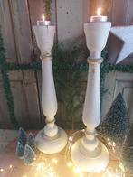 Set van 2 houten kandelaars, brocante, Ophalen of Verzenden