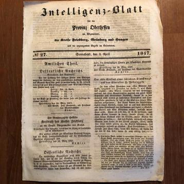 Aardappelziekte 1847 (4 april) Intelligenz-Blatt für Ober- beschikbaar voor biedingen