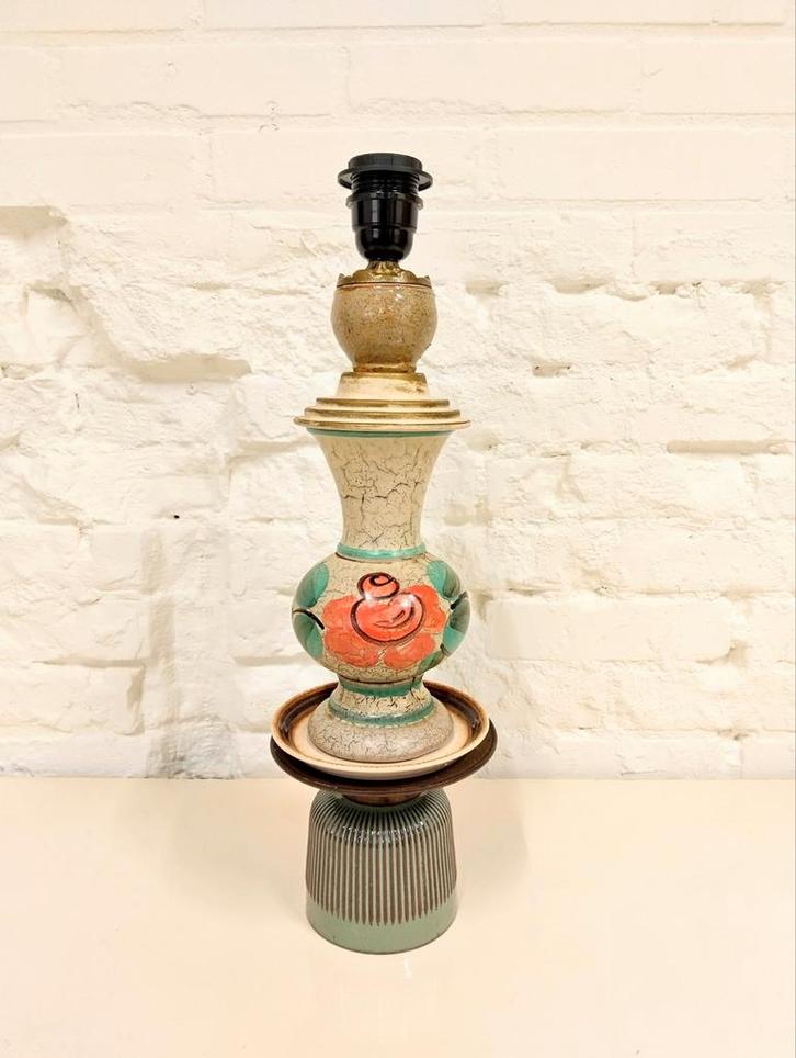 west germany vaas bloem groen vintage jaren 70 keramiek, Huis en Inrichting, Lampen | Tafellampen, Zo goed als nieuw, Minder dan 50 cm