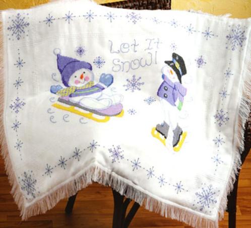 Borduurpakket cheerful snowman afghan Janlynn Marti, Hobby en Vrije tijd, Borduren en Borduurmachines, Nieuw, Borduurpakket, Handborduren