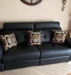 Mooie zgan zwarte leren bank met elektrische relax functie, Ophalen, Leer, Driepersoons, 75 tot 100 cm