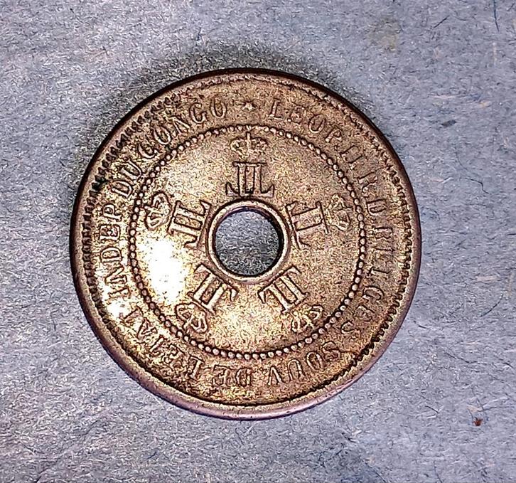 Belgisch Congo 5 Centimes 1908, Postzegels en Munten, Munten | Nederland, Losse munt, 5 cent, Koningin Wilhelmina, Ophalen of Verzenden