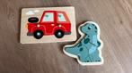Houten puzzel - auto en dino, Ophalen, 10 tot 50 stukjes, Zo goed als nieuw