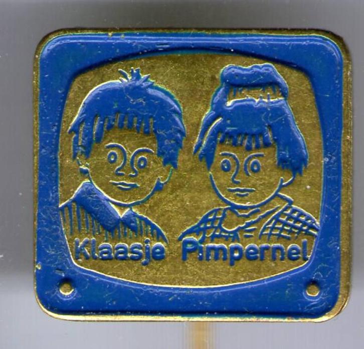 Klaasje & Pimpernel blauw op koper strip speldje ( S_037 ), Verzamelen, Speldjes, Pins en Buttons, Nieuw, Speldje of Pin, Figuurtje