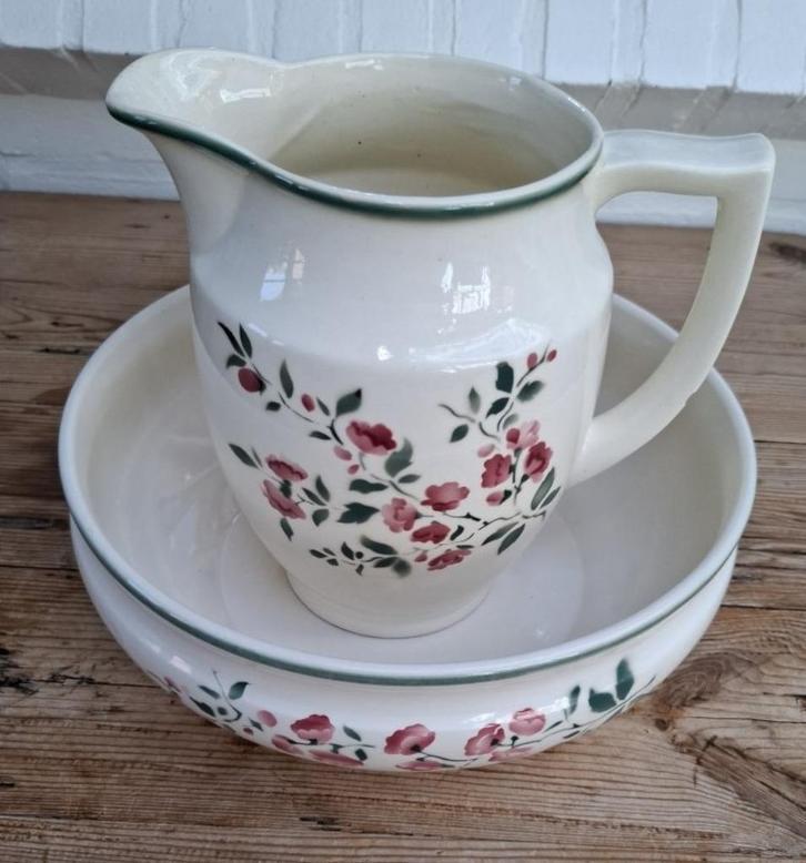 Vintage VEB Annaburg DDR lampetstel, spuitmotief bloemen, Antiek en Kunst, Antiek | Keramiek en Aardewerk, Ophalen of Verzenden