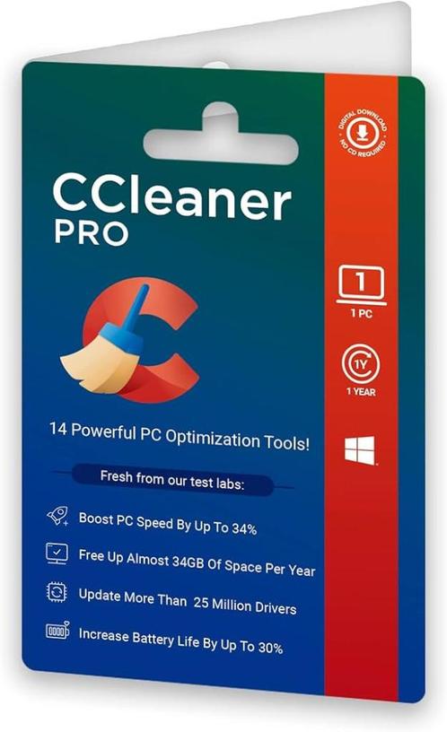 Ccleaner Professional Pro - 1 jaar - 3 apparaten, Computers en Software, Besturingssoftware, Nieuw, Windows, Verzenden