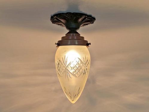 plafondlamp art deco, Huis en Inrichting, Lampen | Plafondlampen, Gebruikt, Glas, Metaal, Verzenden