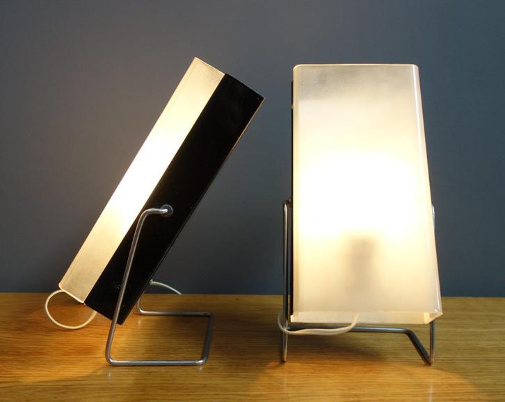 60 jaren tafel NACHT lamp wand lamp zwart met melkwit kap, Huis en Inrichting, Lampen | Tafellampen, Gebruikt, Minder dan 50 cm