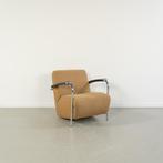2x Leolux Scylla Fauteuil Laag Zand/Oranje Stof - Chroom, Metaal, Gebruikt, 75 tot 100 cm, Ophalen of Verzenden