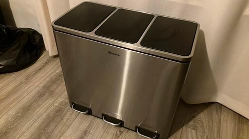 Homra afvalscheidingsprullenbak – 3 vakken – RVS, Huis en Inrichting, Woonaccessoires | Prullenbakken, Zo goed als nieuw, Rvs