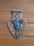 Antieke, zilveren hanger (Tibet) met turquoise, Ophalen of Verzenden, Zilver, Hanger, Met edelsteen