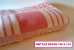 retro vintage 70s deken beddengoed plaid roze wit, Gebruikt, Eenpersoons, Ophalen of Verzenden, Deken of Dekbed