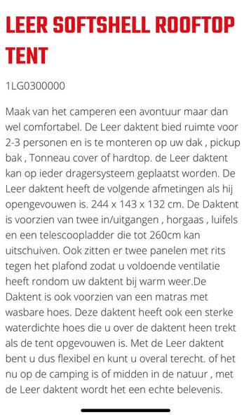 Leer daktent nieuw beschikbaar voor biedingen