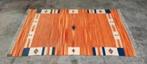 Handgeweven kelim tapijt blauw oranje aztec India 165x240cm, 200 cm of meer, 150 tot 200 cm, Perzisch vintage oosters kelim HYPE