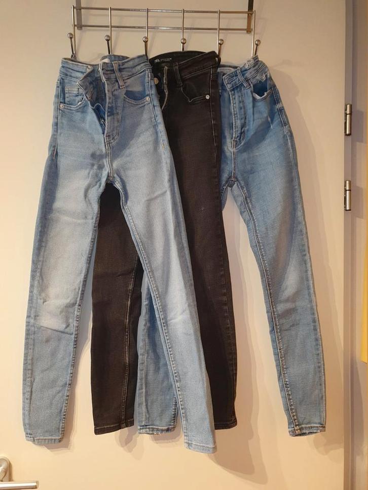 3 Skinny high waist jeans maat 32, Kleding | Dames, Spijkerbroeken en Jeans, Gedragen, W27 (confectie 34) of kleiner, Blauw, Ophalen of Verzenden