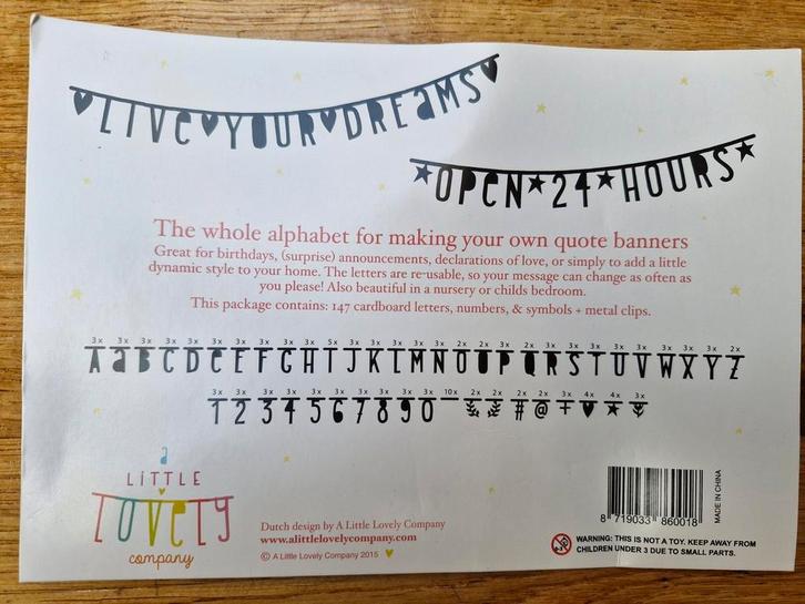 Letter Banner Van A Little Lovely Company, Hobby en Vrije tijd, Feestartikelen, Gebruikt, Versiering, Overige, Ophalen of Verzenden