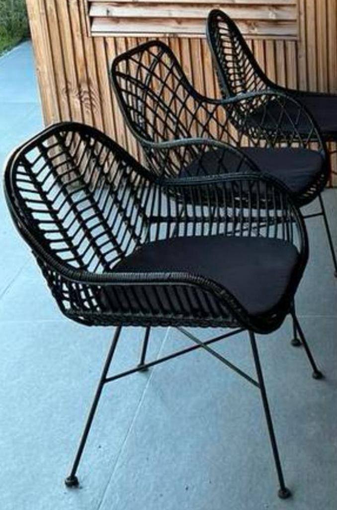 6 rotan stoelen zwart, Tuin en Terras, Tuinstoelen, Zo goed als nieuw, Rotan, Ophalen