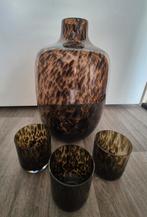 Cheetah vaas & 3 kaarsenhouders., Huis en Inrichting, Woonaccessoires | Vazen, Ophalen, Overige kleuren, Glas, Minder dan 50 cm