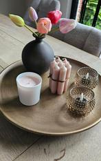 Plateu goudkleurig met decoratie compleet., Huis en Inrichting, Ophalen, Zo goed als nieuw, Rond, Metaal