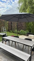 Mooie grijze Intratuin parasol circa 3,5 meter met voet, Ophalen, Gebruikt, Kantelbaar, Zweefparasol