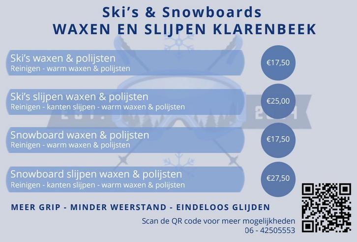 Handmatig Ski’s & Snowboards waxen & slijpen klarenbeek, Sport en Fitness, Skiën en Langlaufen, Zo goed als nieuw, Ski's, Overige merken