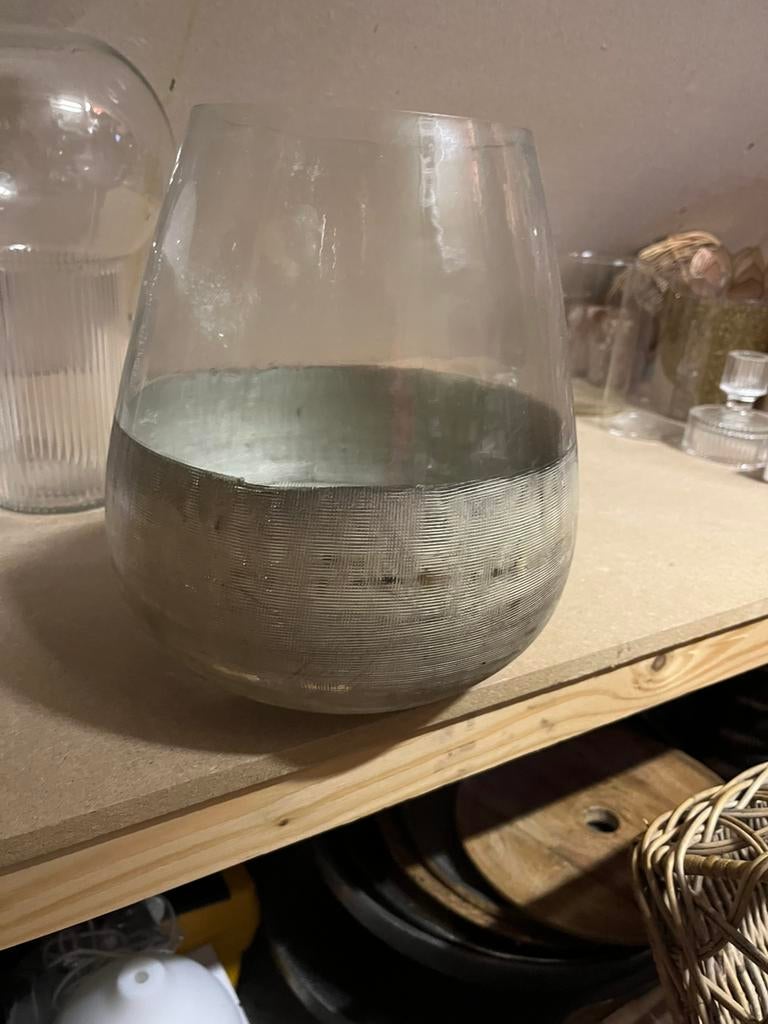 Riviera maison zilver en glas windlichten 2x, Ophalen, Zo goed als nieuw, Overige materialen, 25 tot 50 cm