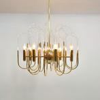 Kroonluchter Sciolari jaren 70 messing met glas mid century, Ophalen of Verzenden, Gebruikt, Glas