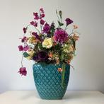 Paars oranje stuk in turquoise stenen pot 75 hoog, Ophalen, Zo goed als nieuw