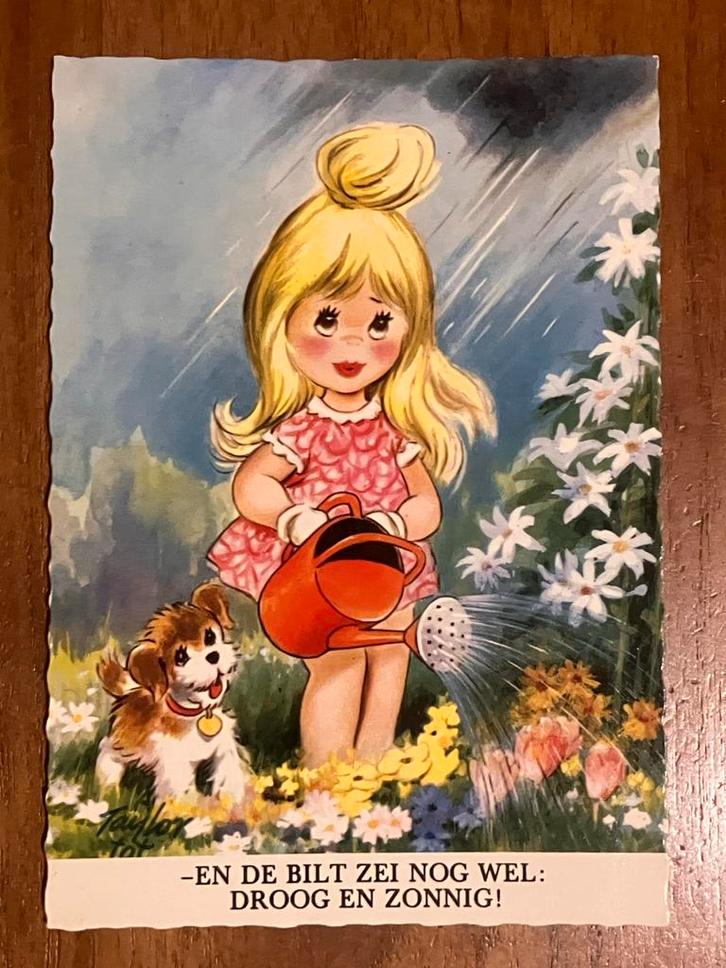 Vintage Ansichtkaart - Meisje met Hond en gieter. De Bilt., Verzamelen, Ansichtkaarten | Nederland, Ongelopen, Utrecht, 1940 tot 1960