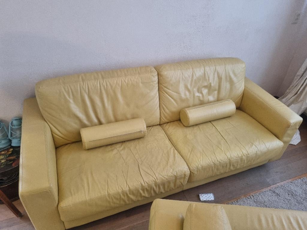 Leren banken set van 2 goed onderhouden, Ophalen, Minder dan 75 cm, 150 tot 200 cm, Tweepersoons