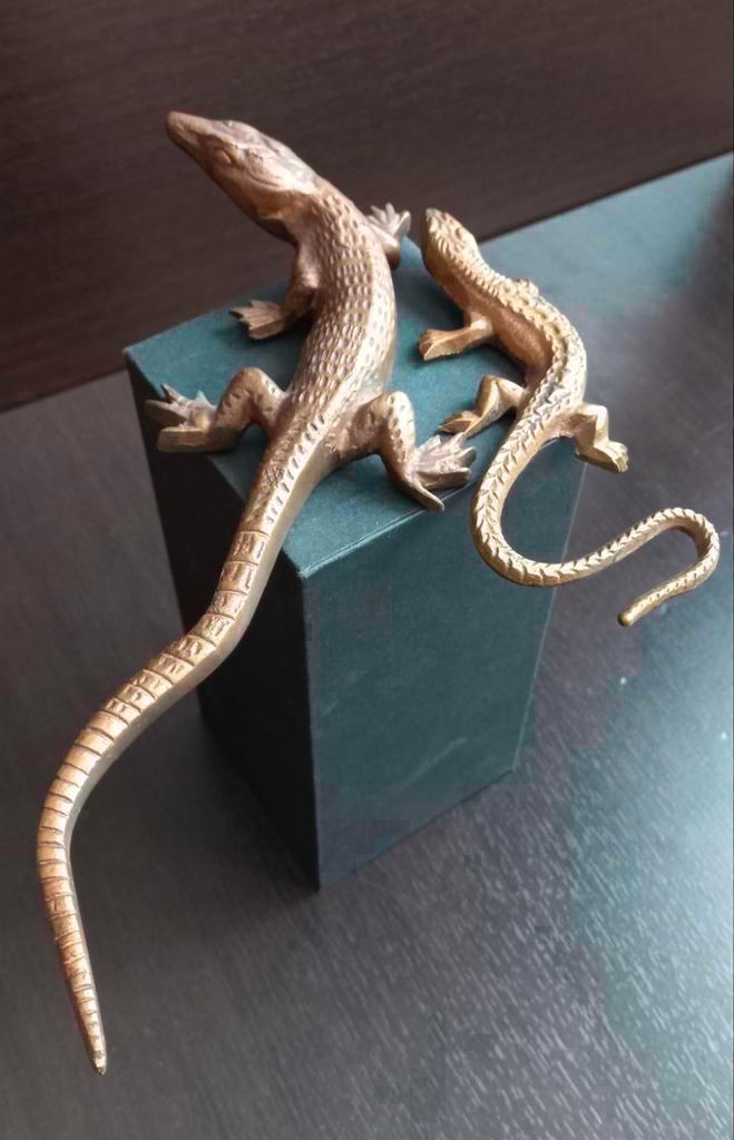 Bronzen set twee hagedis, Antiek en Kunst, Antiek | Koper en Brons, Brons, Ophalen of Verzenden