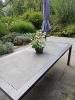 Stalen tuintafel met hardsteen platen - 2.20m, Tuin en Terras, Tuintafels, Ophalen, Gebruikt, Rechthoekig, Metaal