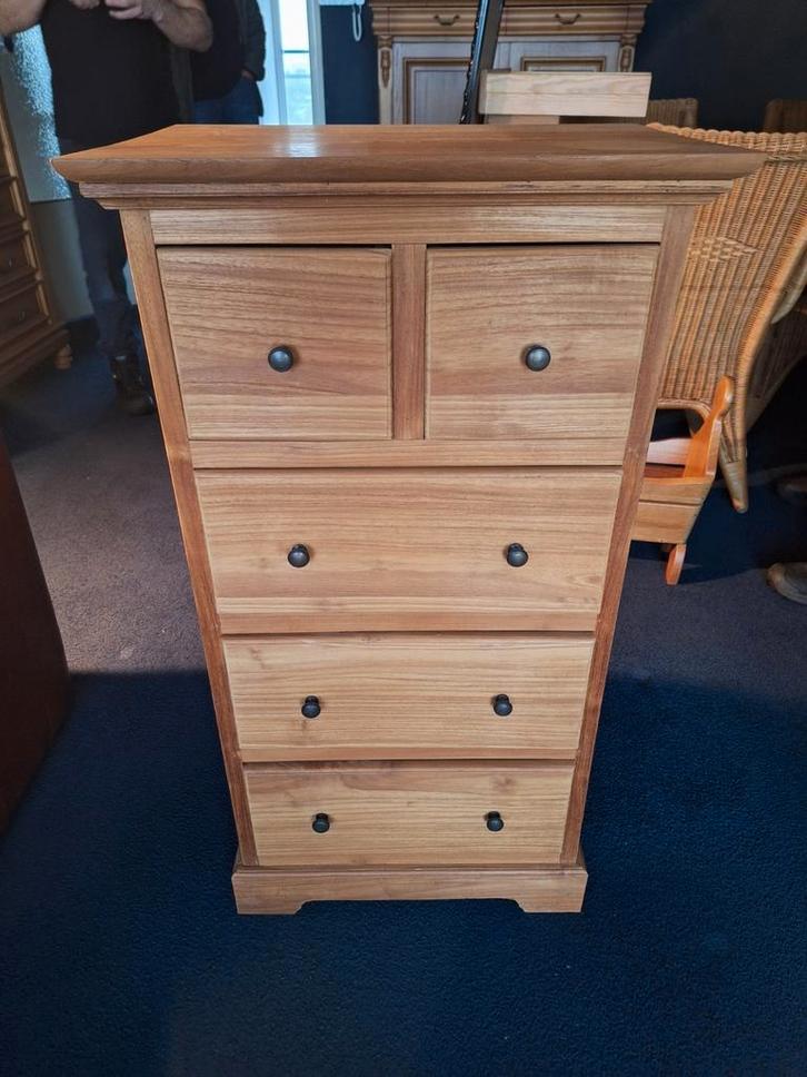 Prachtig teak houten kastje teakhout met 5 lades kast, Huis en Inrichting, Kasten | Ladekasten, Gebruikt, 100 tot 150 cm, 50 tot 100 cm