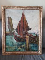 Olieverf Schilderij Boten - Houten Lijst, Antiek en Kunst, Ophalen