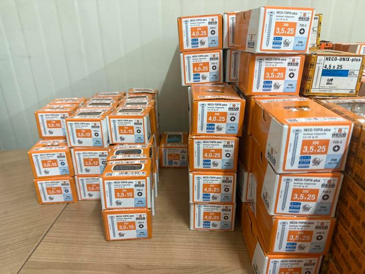 schroeven kleine maten heco spax fisher v.a. €1,00 per doos!, Doe-het-zelf en Verbouw, IJzerwaren en Bevestigingsmiddelen, Nieuw