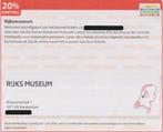 Rijksmuseum Amsterdam, 20% korting. Postcodeloterij bon., Drie personen of meer, Kortingskaart